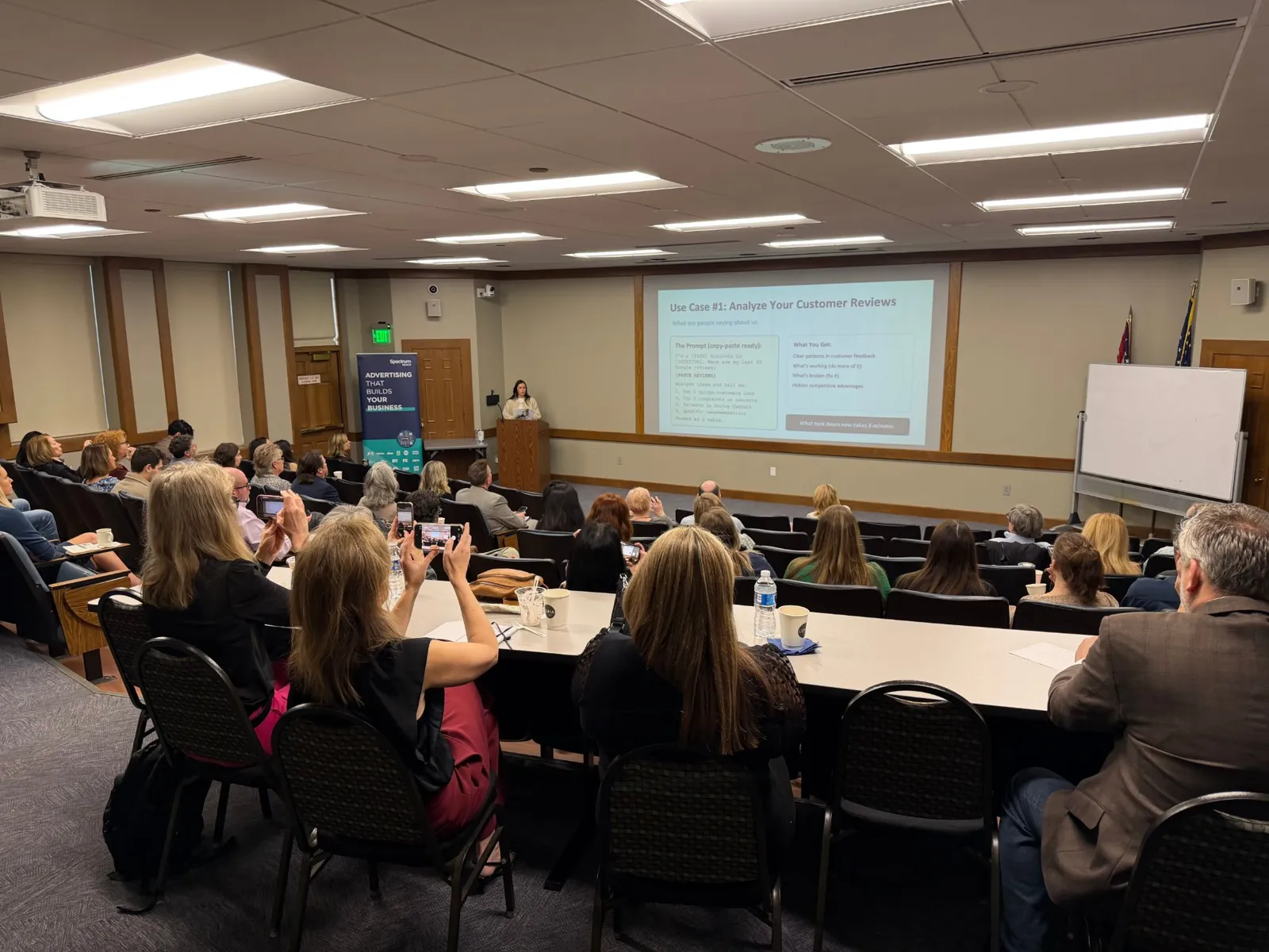 Jess Pischel leading a hands-on AI workshop for local business owners